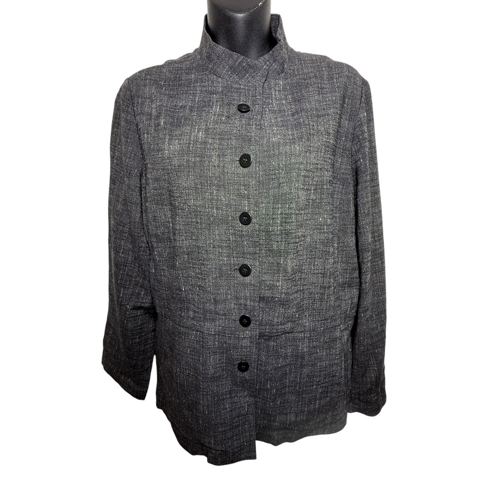 Eileen Fisher Petite Gray Textured Blazer Jacket USA Made Italian Fabric Size PL